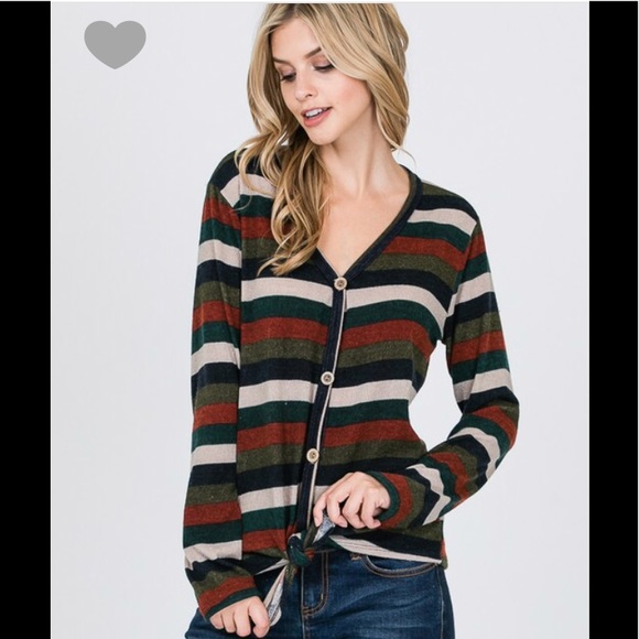 Tops - Striped buttoned down tie top